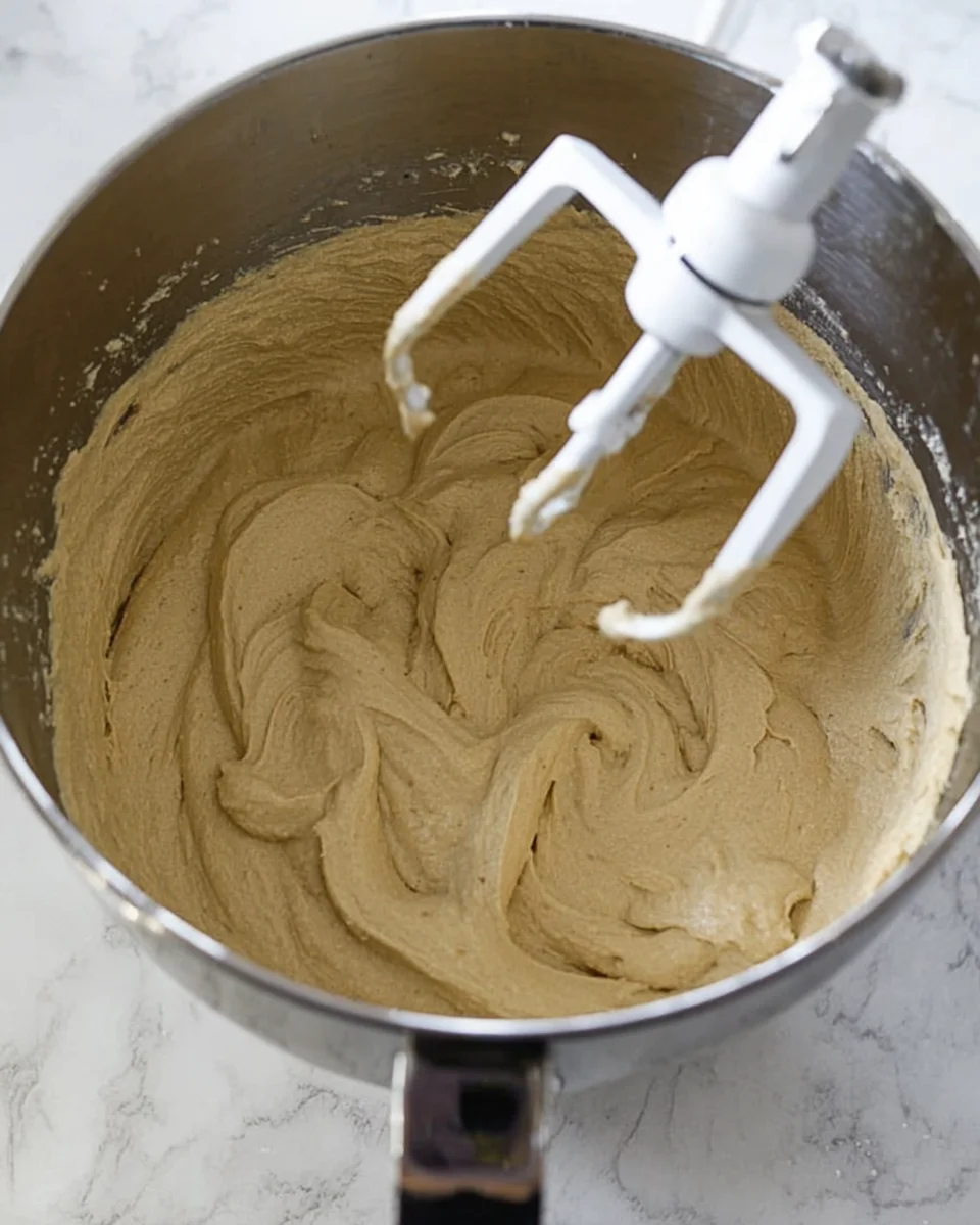 Cake batter in a mixing bowl