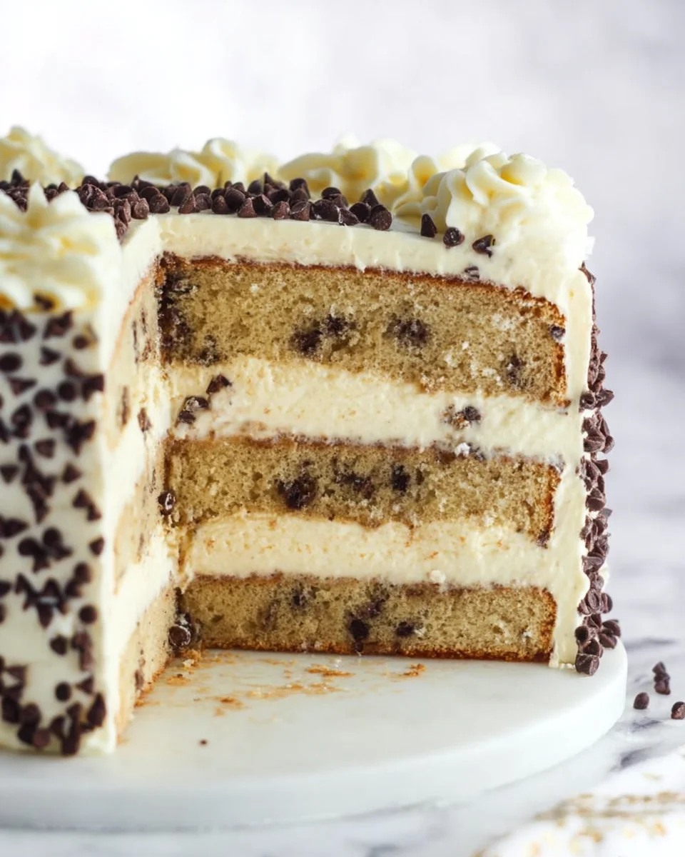 Cannoli layer cake with a slice missing