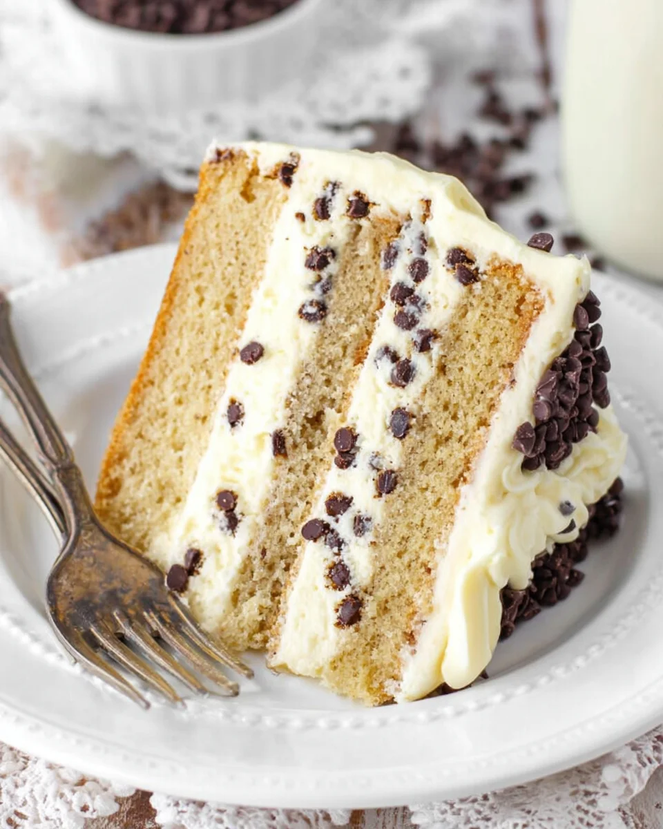 A slice of cannoli layer cake on a white plate