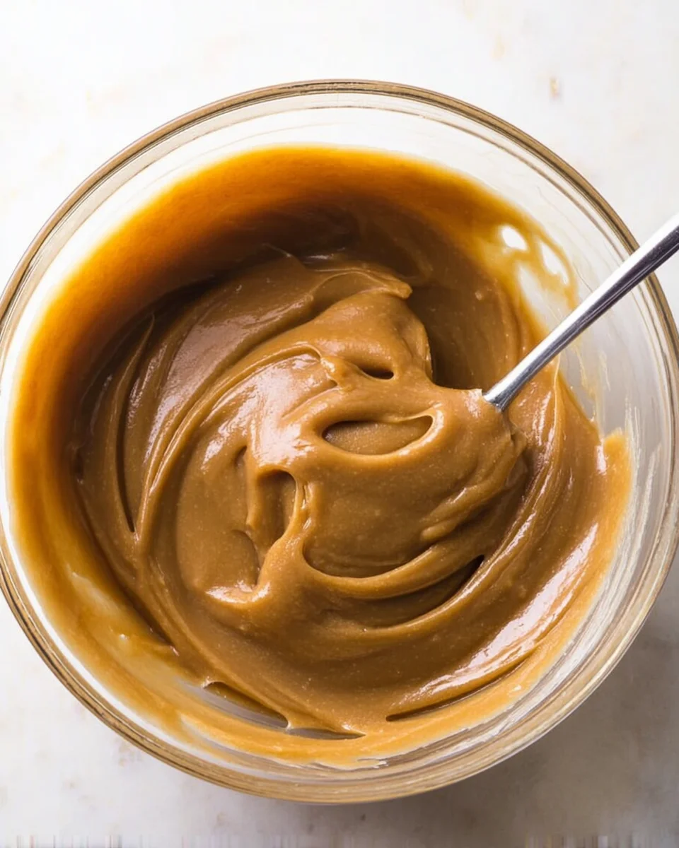 A bowl with thick caramel.