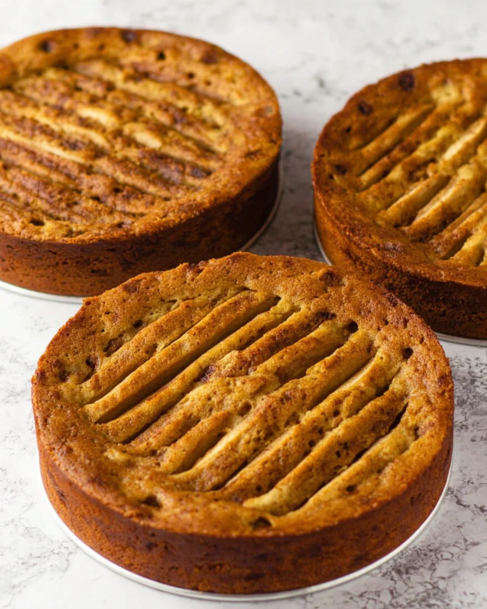 Three baked and cooled apple cakes.