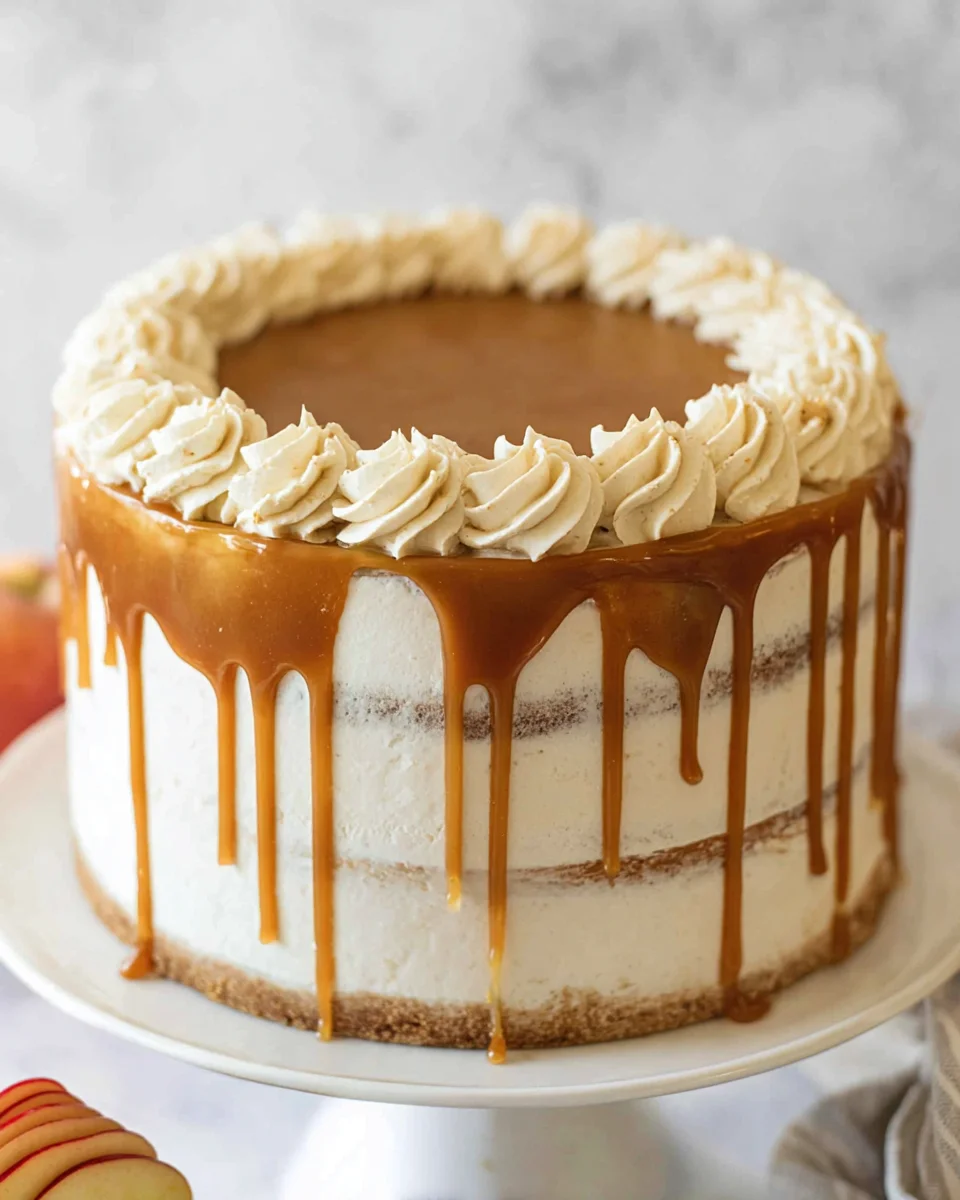The top and side of a Caramel Apple Layer Cake.