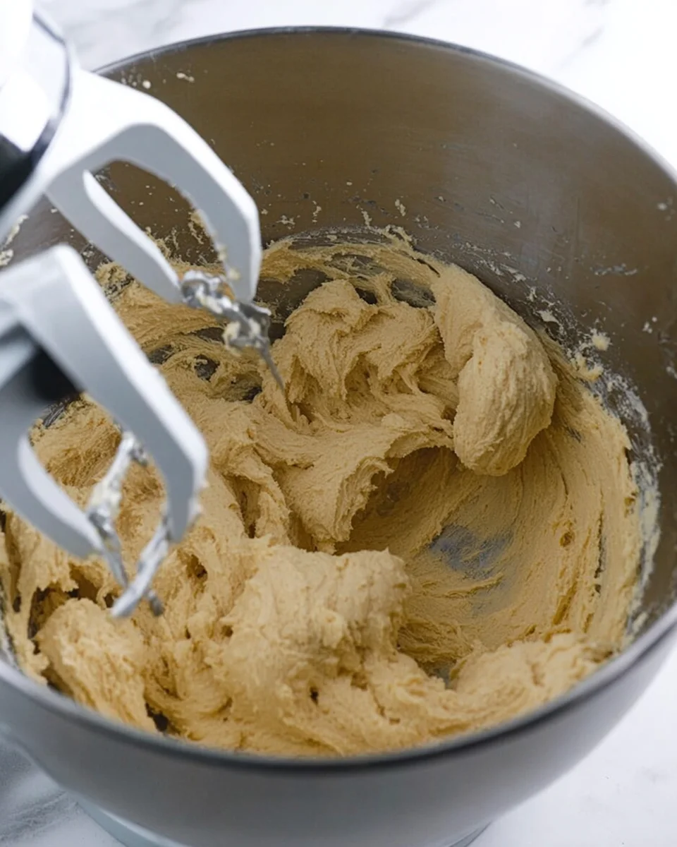 Creamed butter and sugar in a mixing bowl