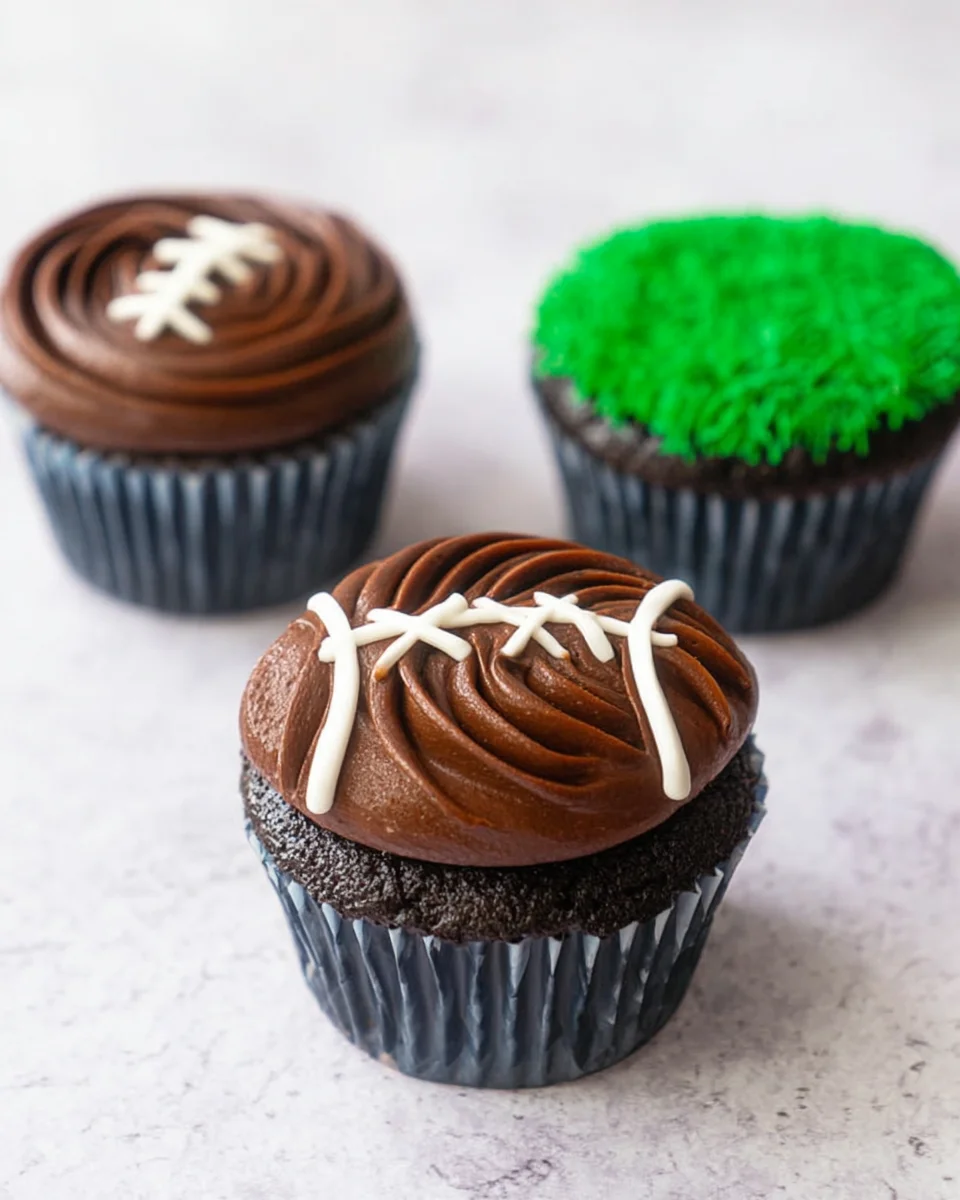piped football on cupcake