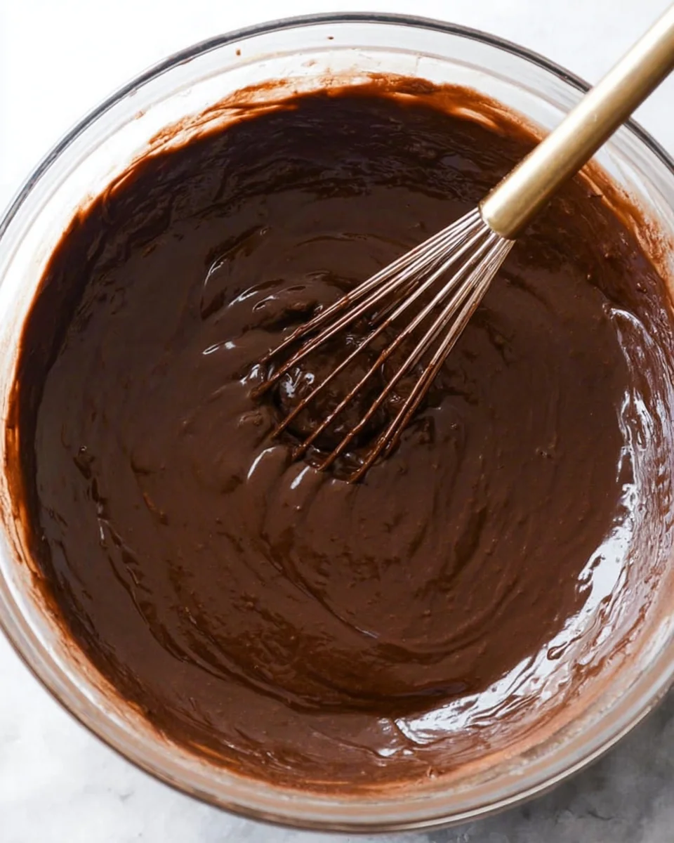 Chocolate cake batter without water added in a bowl Chocolate cake batter without water added in a bowl