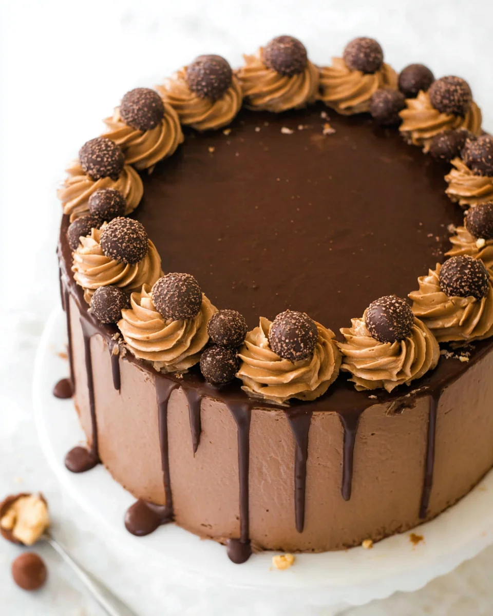 Made with 3 layers of moist chocolate cake, Nutella buttercream, and ganache, this Nutella Chocolate Cake recipe is rich & decadent. Overhead view of Nutella chocolate cake