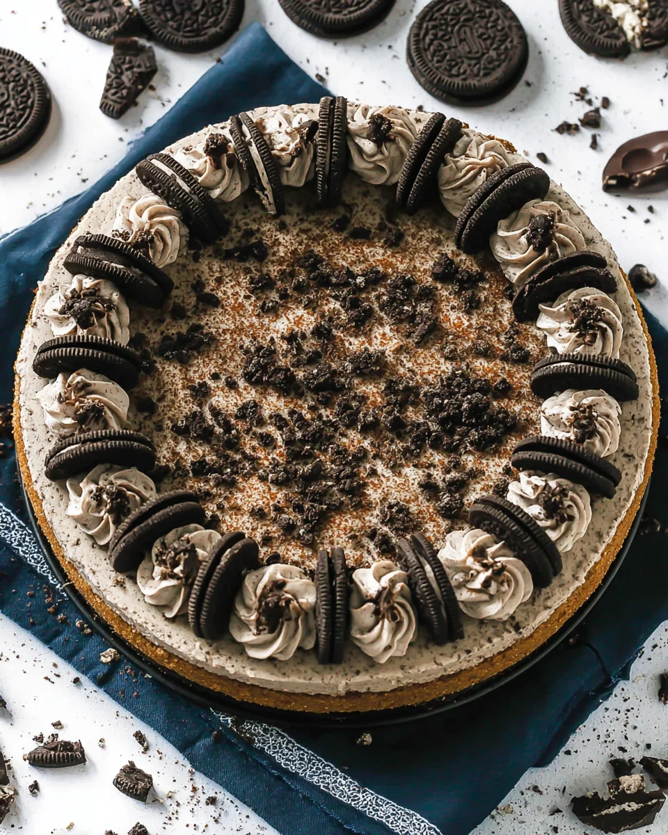 Overhead view of an Oreo cookie cake