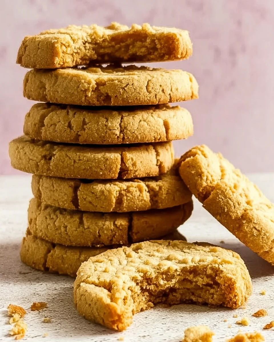 A stack of peanut butter cookies, with one cookie with a bite out of it. A stack of peanut butter cookies, with one cookie with a bite out of it.