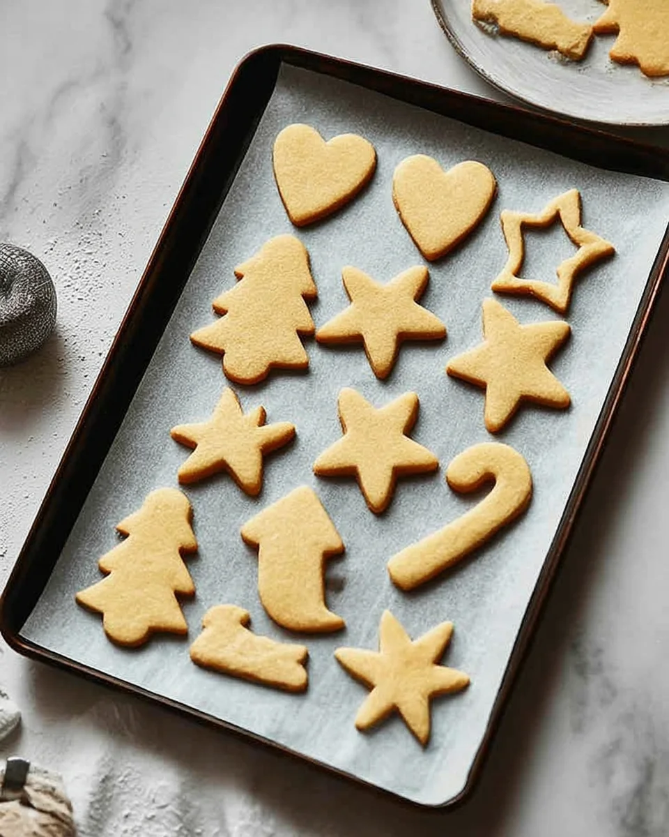 Christmas shaped cookies on a baking sheet. Christmas shaped cookies on a baking sheet.