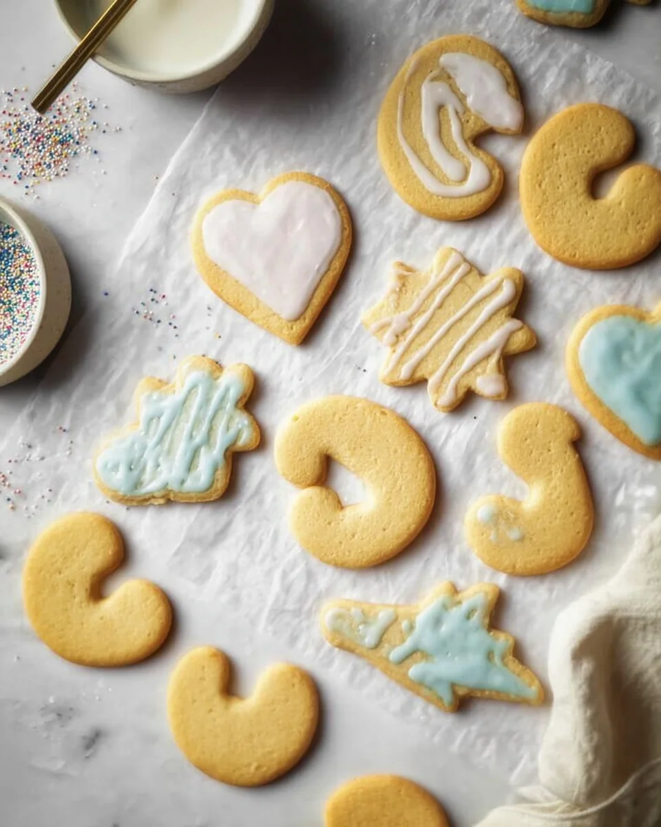 Partially iced sugar cookies. Partially iced sugar cookies.