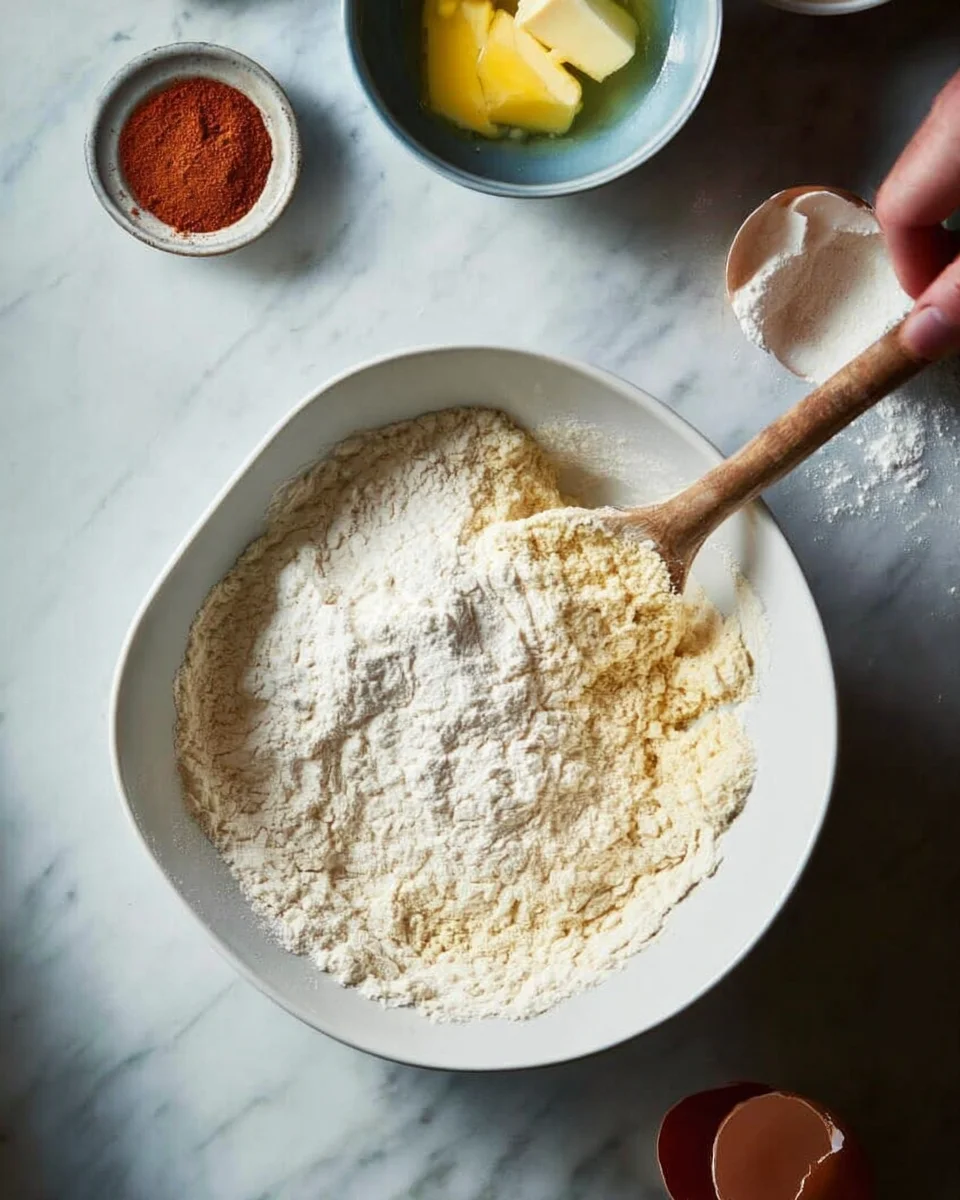 Mixing bowl with dry ingredients.(not baking soda) Mixing bowl with dry ingredients.(not baking soda)