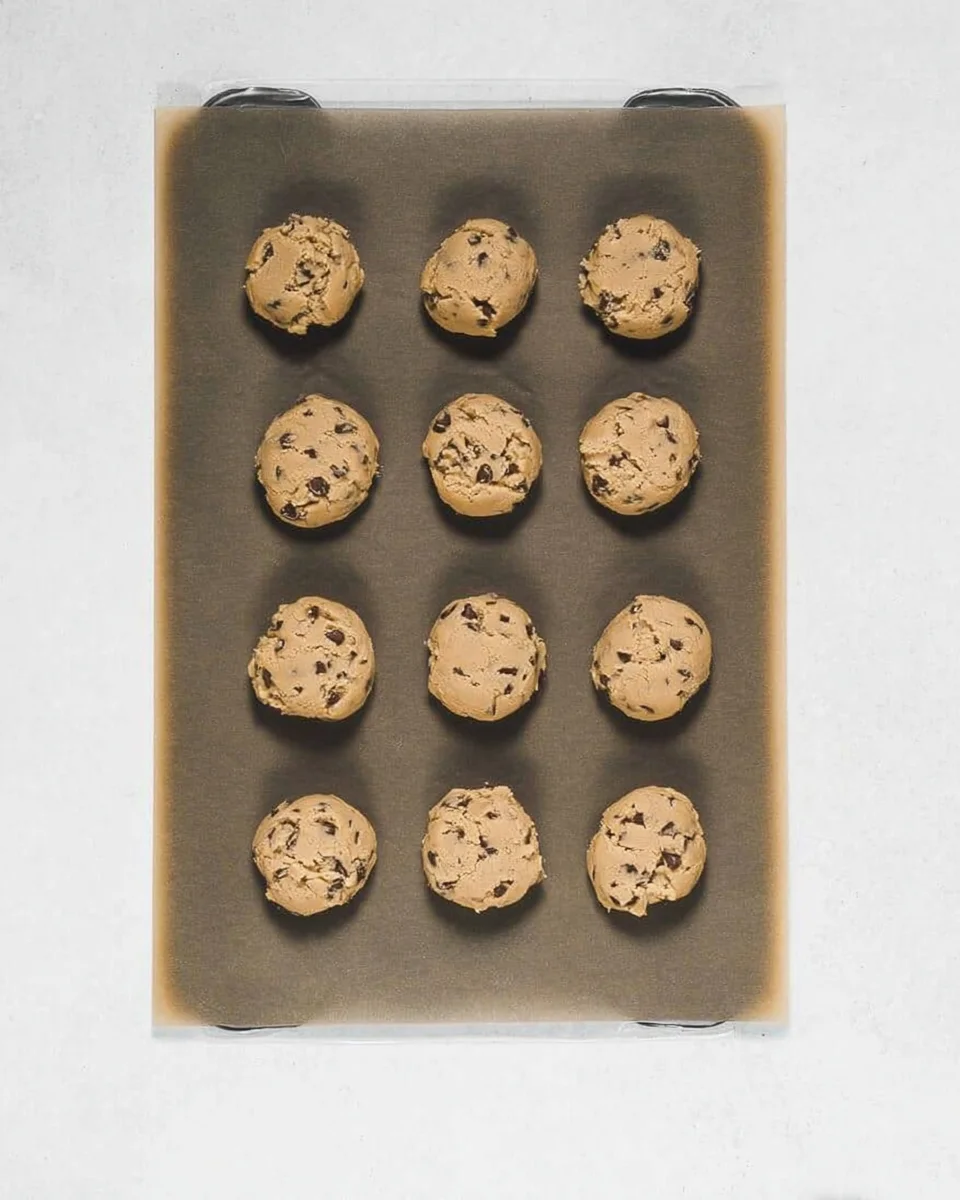 Cookie dough on a baking sheet. Cookie dough on a baking sheet.