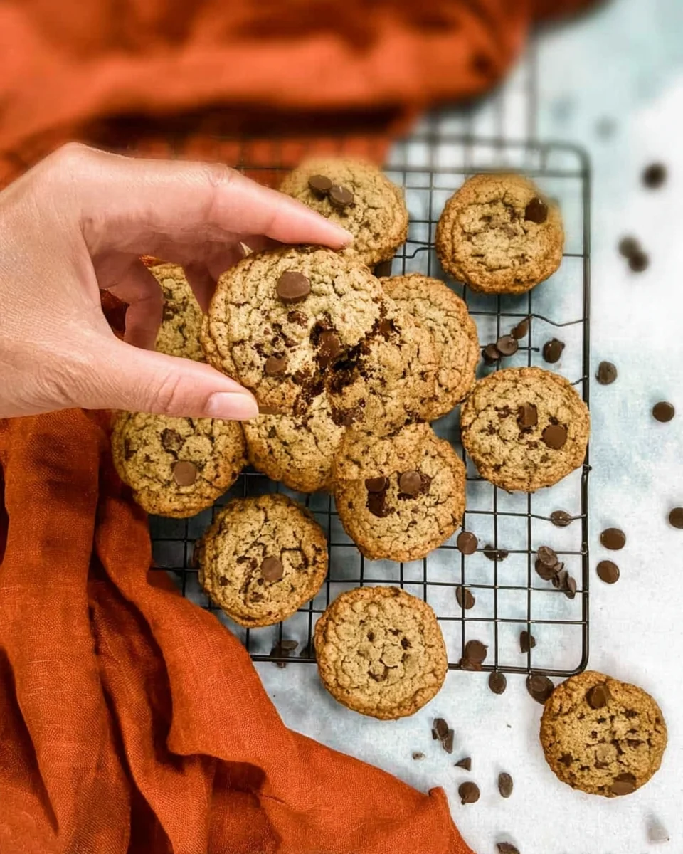 Someone breaking open a Oatmeal chocolate chip cookie. Someone breaking open a Oatmeal chocolate chip cookie.