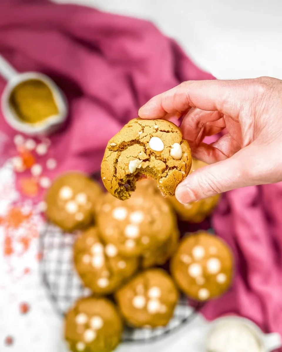 Someone breaking open a cookie wit cookies below.