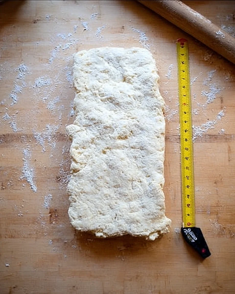 Biscuit dough rolled out to 14 inches long.