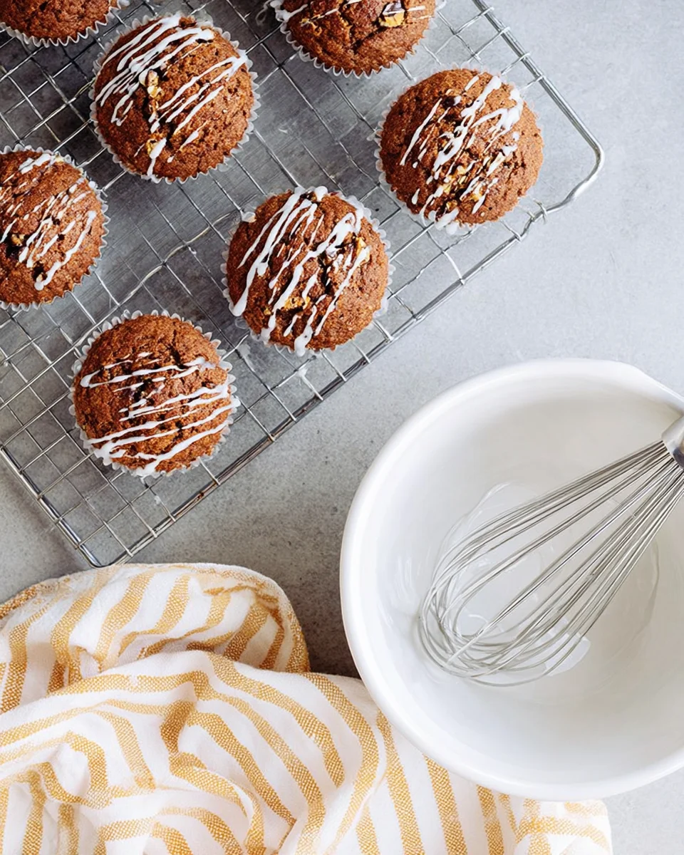 Cooling rack of freshly baked coffee cake muffins ready to serve.