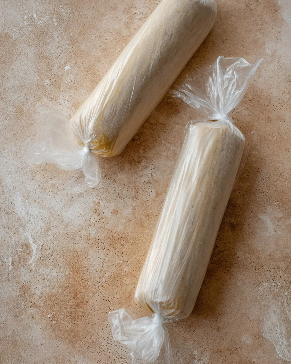 Cookie dough logs wrapped in wax paper Cookie dough logs wrapped in wax paper