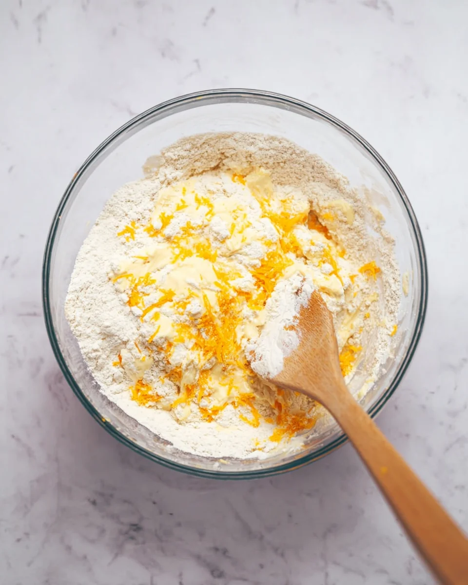 stirring cheese and buttermilk into flour/butter mixture