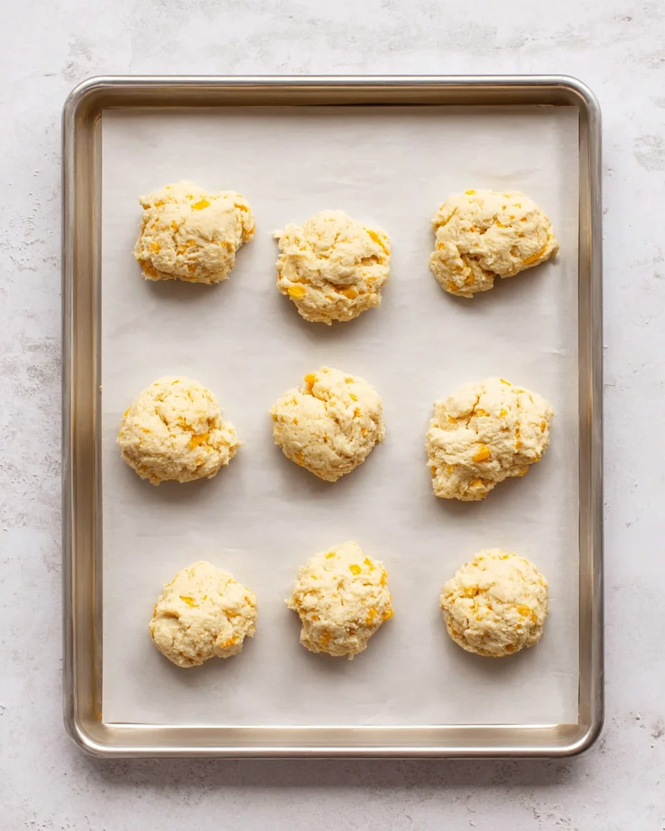 dough mounds spaced evenly on baking sheet