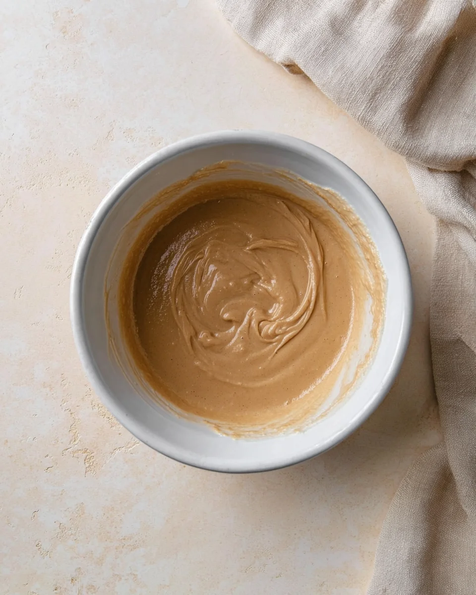 Cookie dough in a large mixing bowl.  It is brown butter, brown sugar, granulated sugar, corn syrup, vanilla extract, and an egg whisked together until it is smooth
