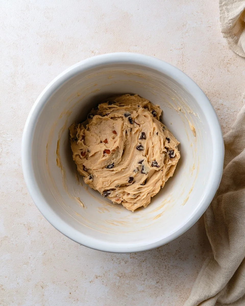 Chocolate chunks and chopped pecans added to the chocolate chip pecan cookie dough and mixed in