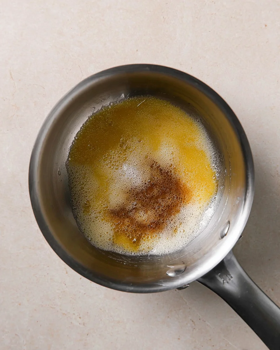Brown butter in a stainless steel saucepan.