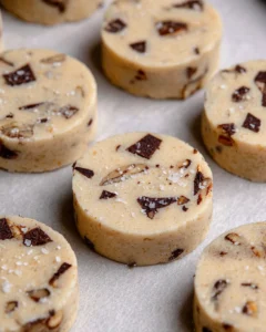 Chocolate hazelnut shortbread cookies arranged on a flat surface