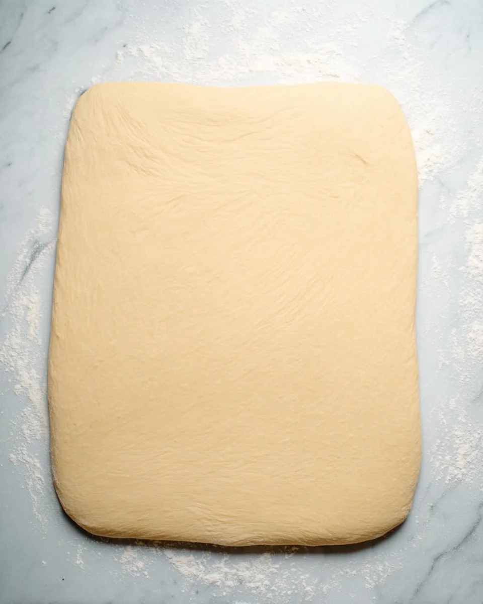 dough rolled into a 12-inch-tall by 22-inch-wide rectangle