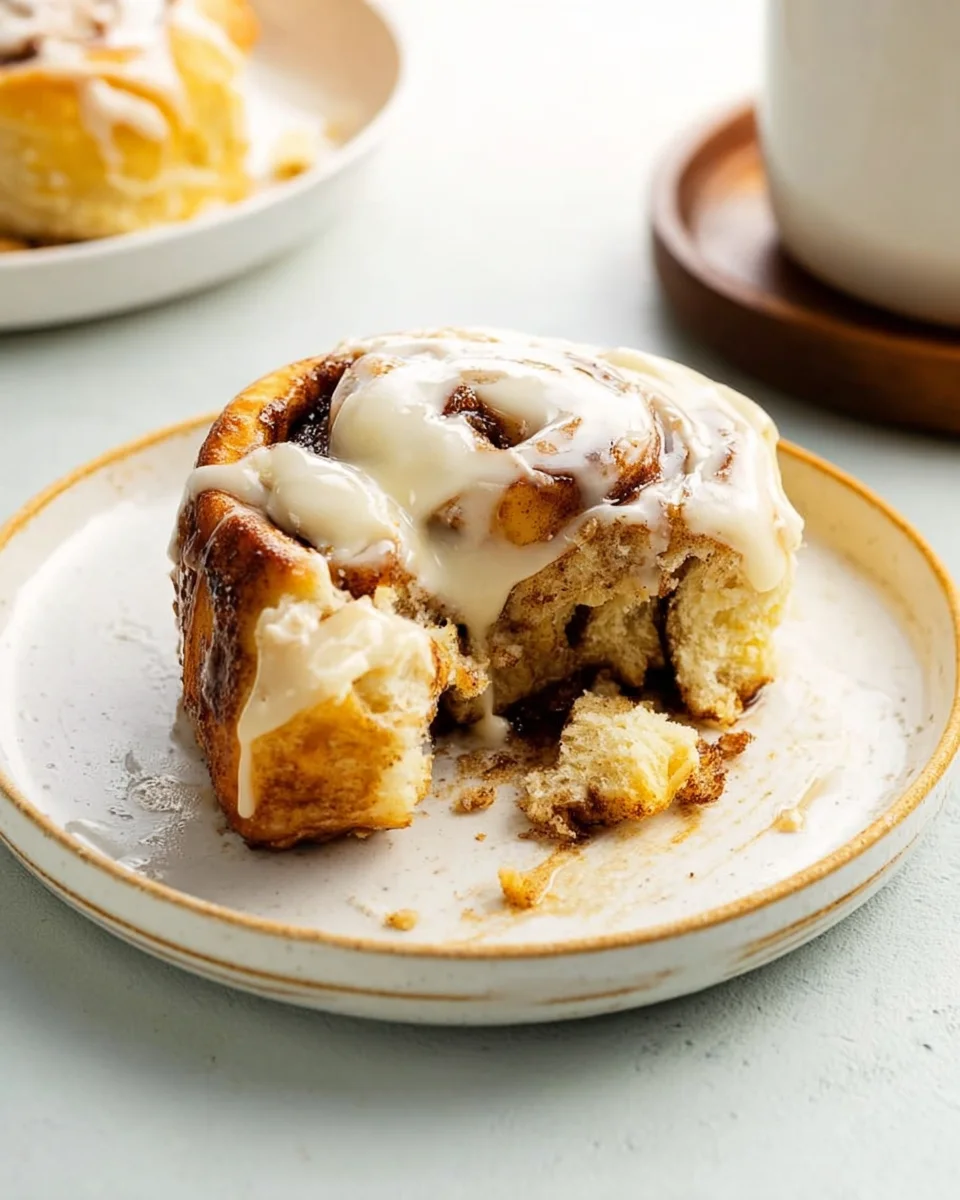 pulled apart cinnamon roll on white plate