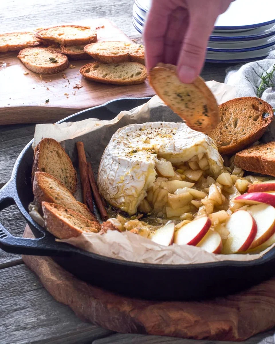 DSC_0513-683x1024.jpg An apple slice dipped into melted brie in puff pastry.