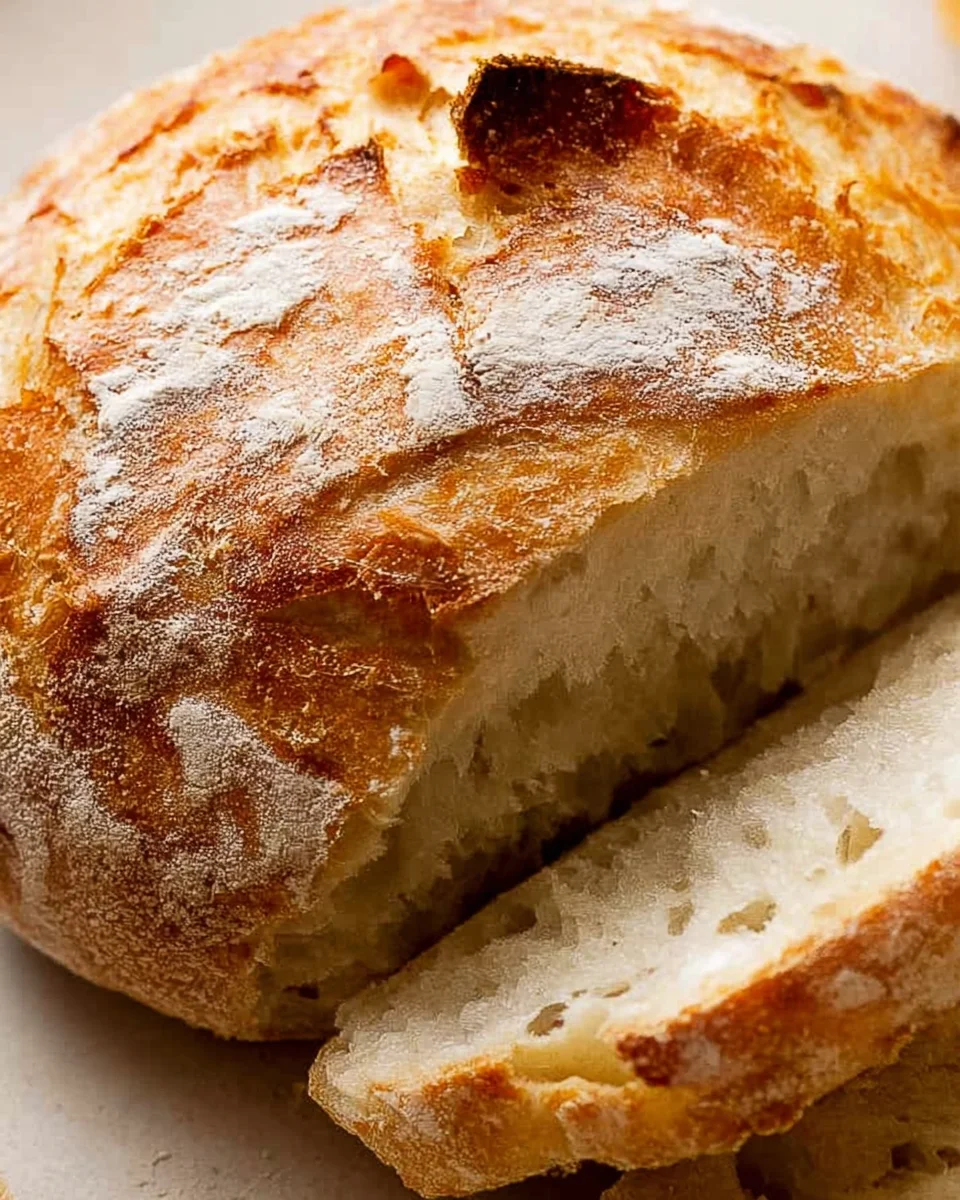 Close up of crispy crust of world's easiest yeast bread fresh out of the oven