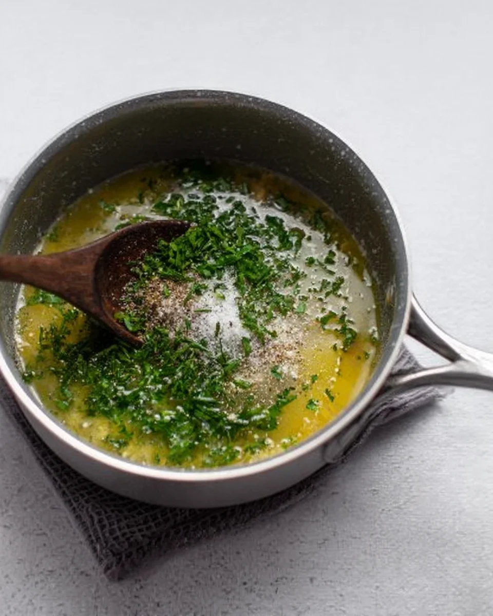 stirring in the salt, pepper, and parsley
