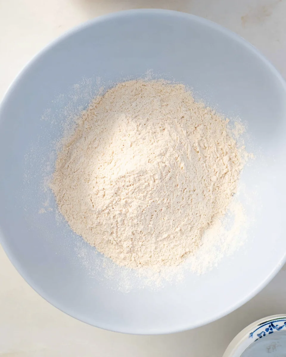 The flour, graham flour and other dry inredients mixed well in a bowl.