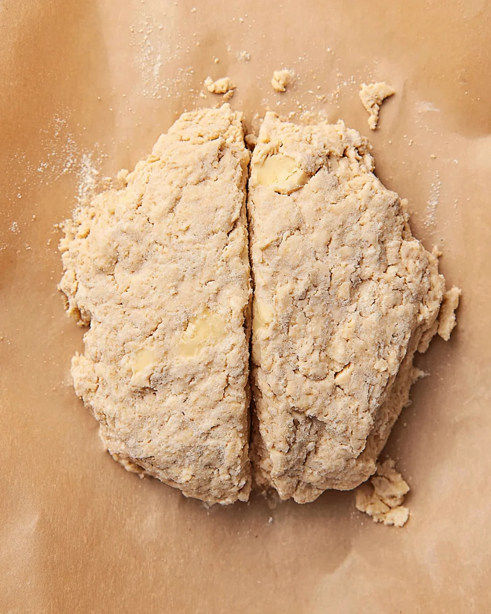 The dough cut into 2 portions.