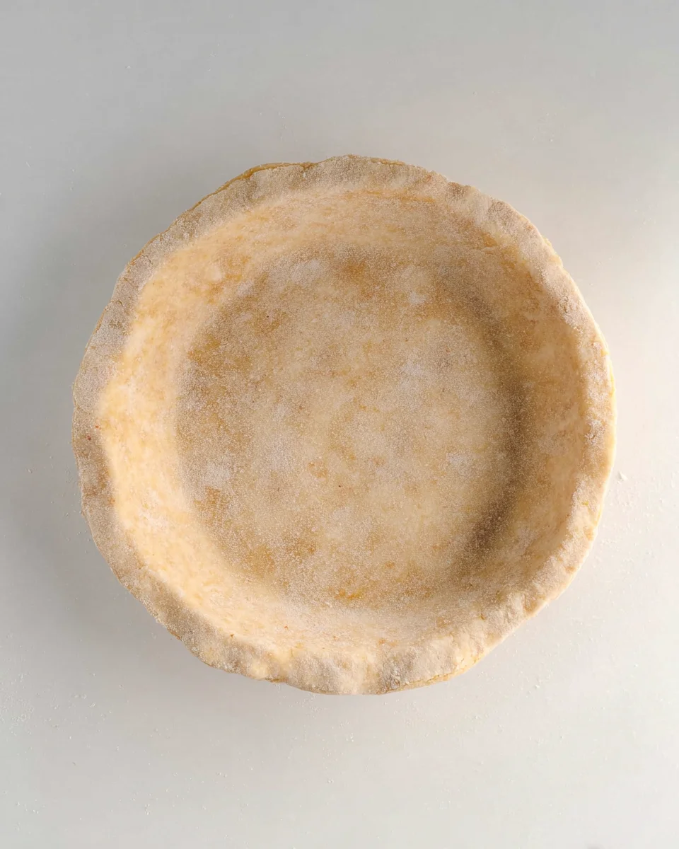 Graham flour pie dough lining a pie plate.