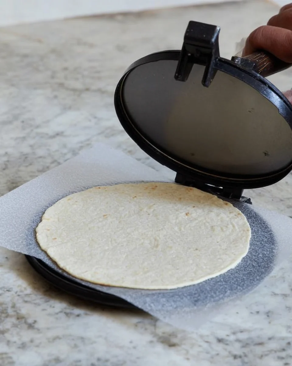tortilla flattened with press.