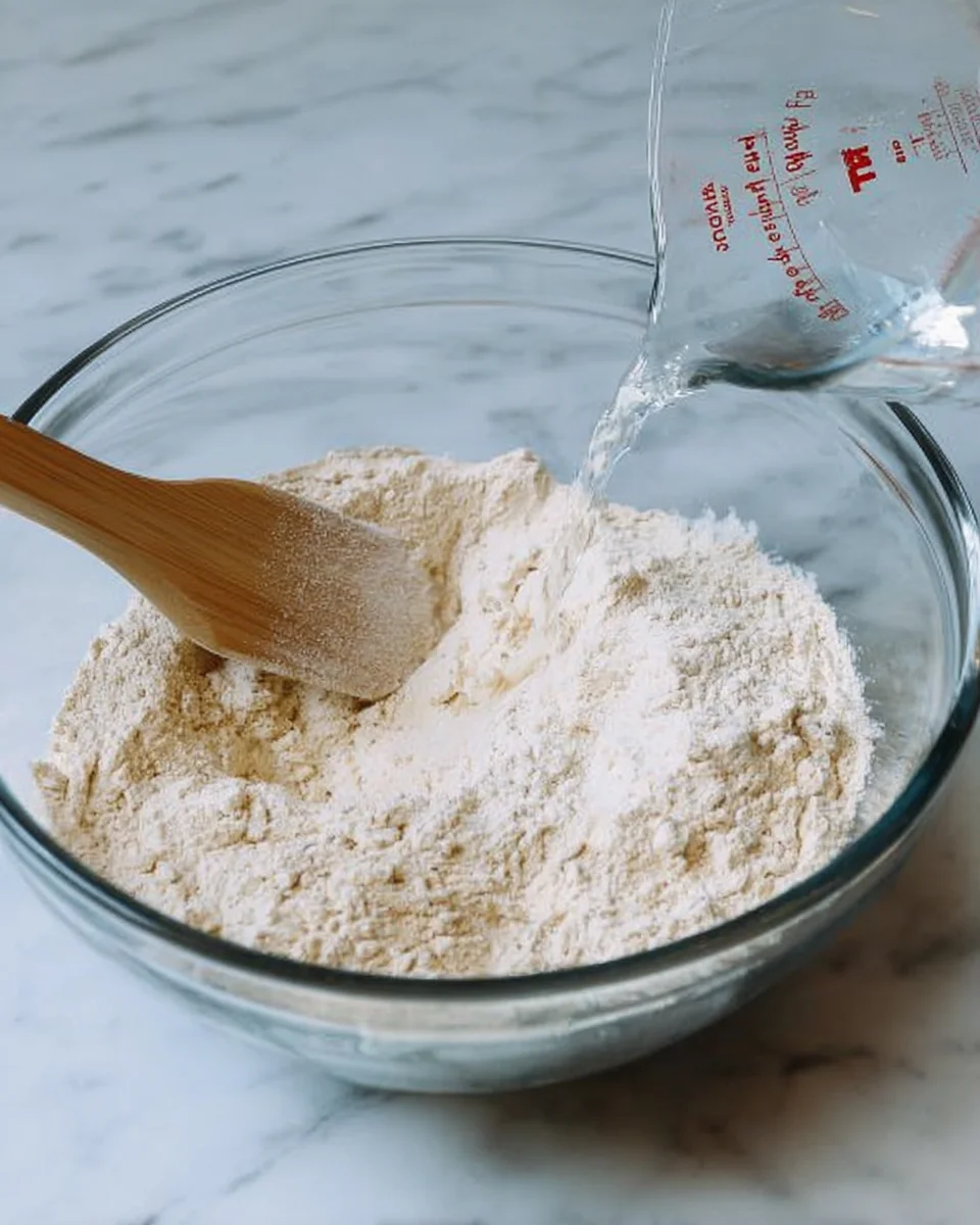 water added into dry ingredients.