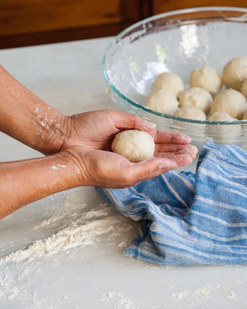 rolling the dough into balls.