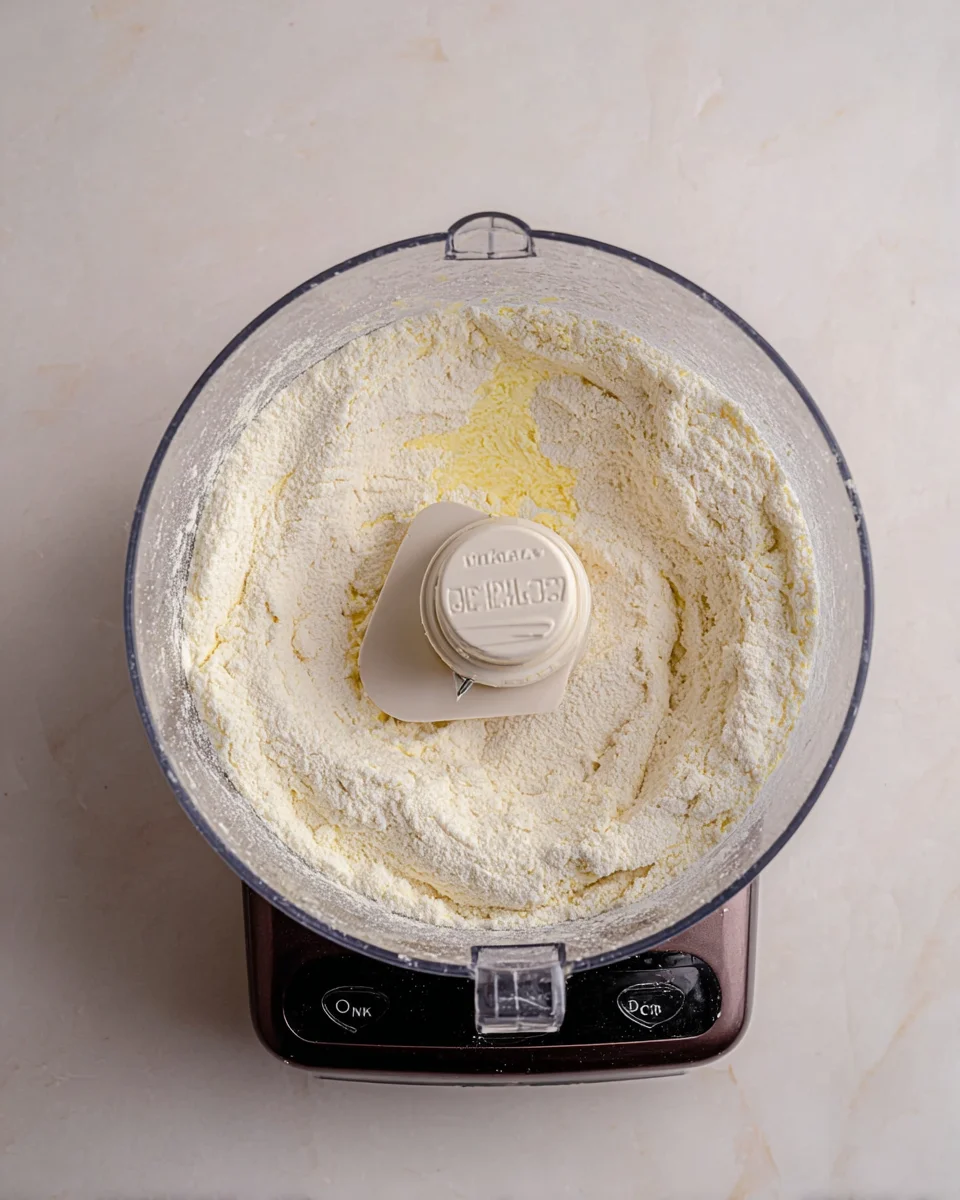 Flour added to the sugar-butter-lemon zest mixture
