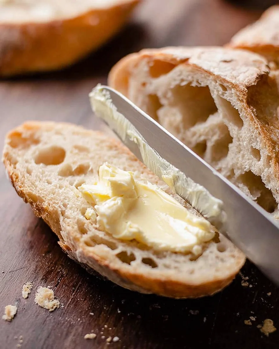 Spreading butter on homemade bread