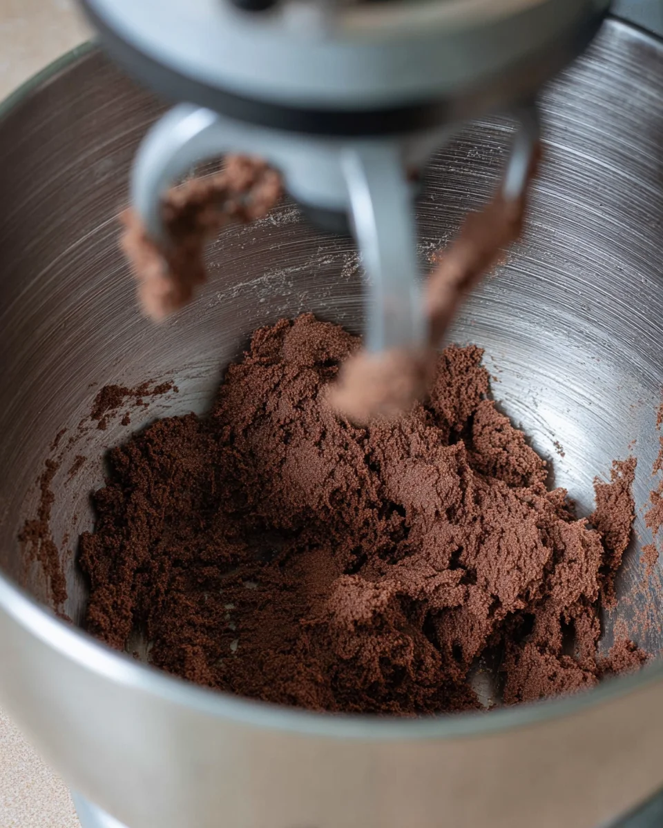Half of the pinwheel cookie dough with melted chocolate added to the dough