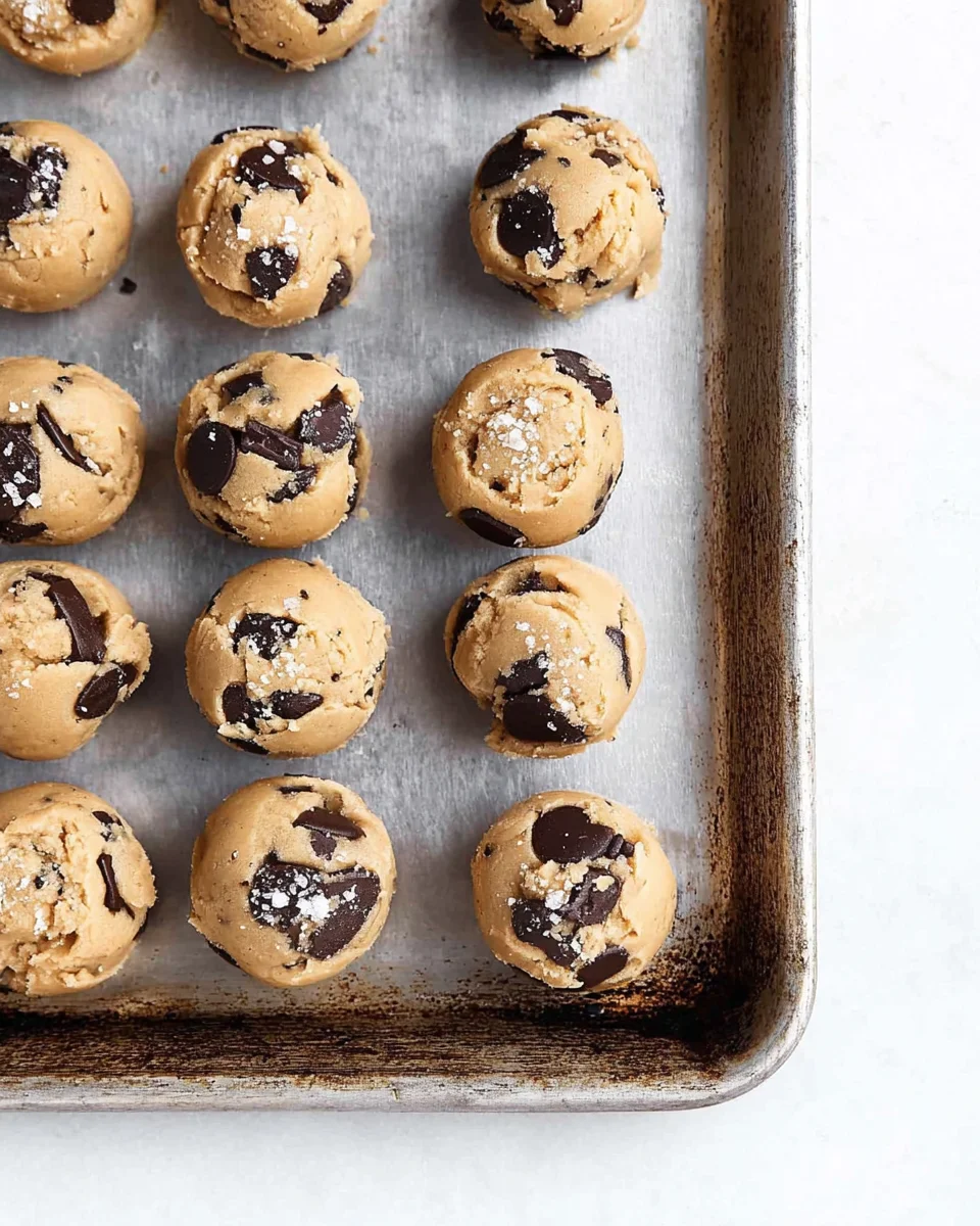 chocolate chip cookie dough on baking sheet