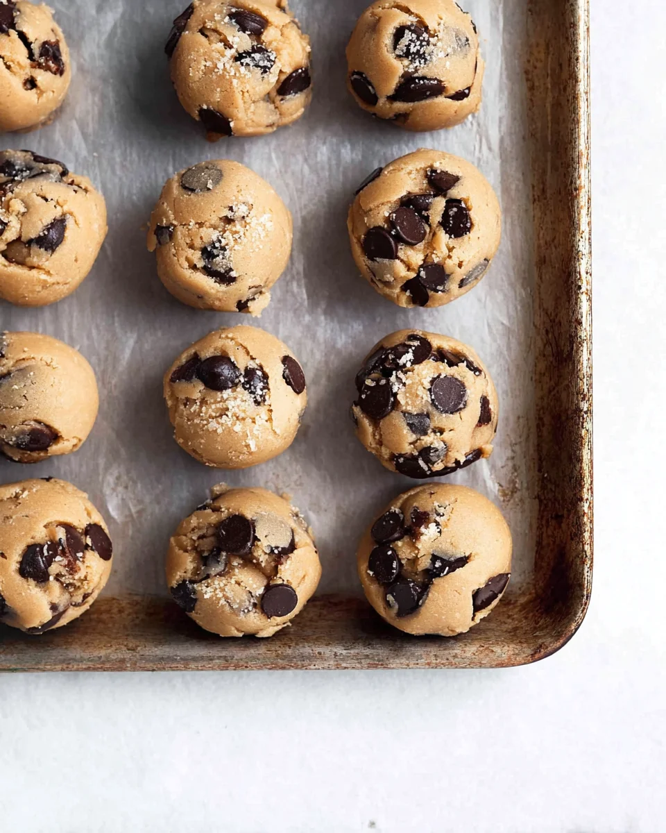 chocolate chip cookie dough on baking sheet