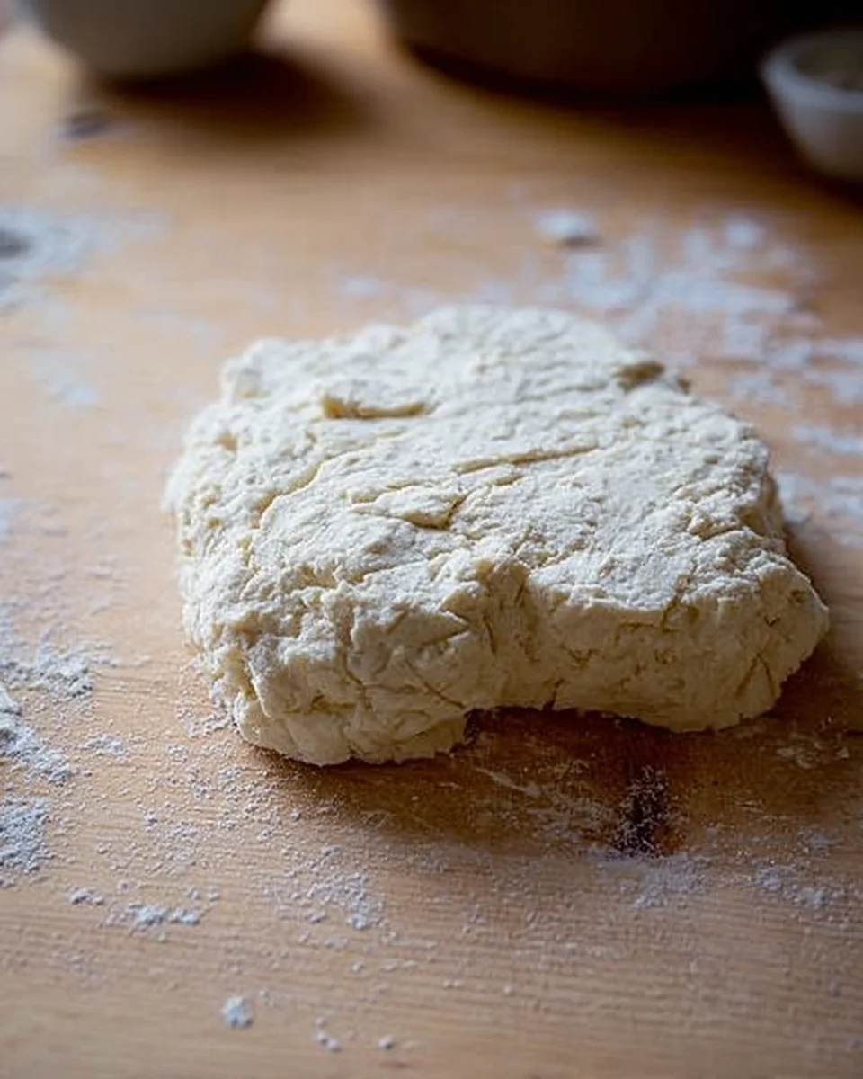 A block of biscuit dough on a countertop.