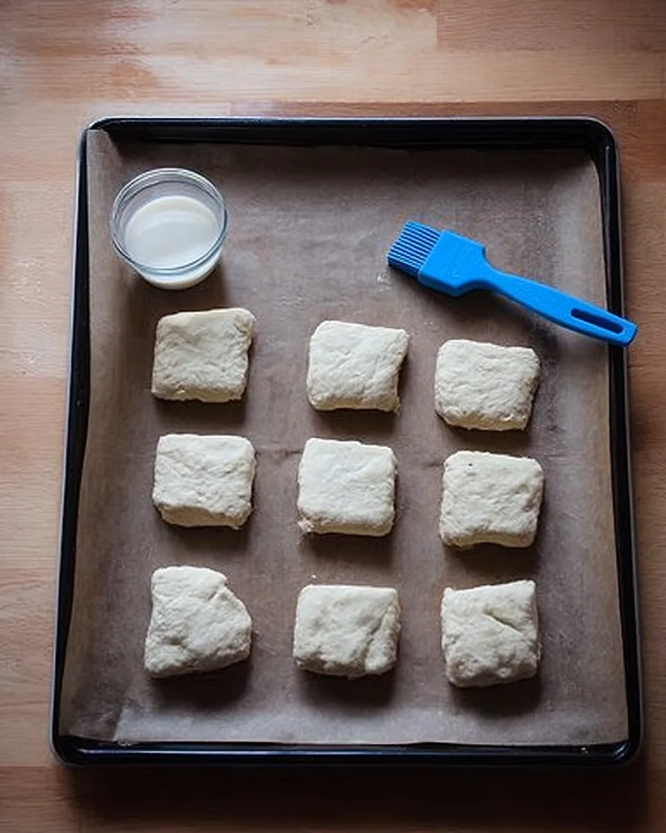 Cut biscuits on a sheet pan.