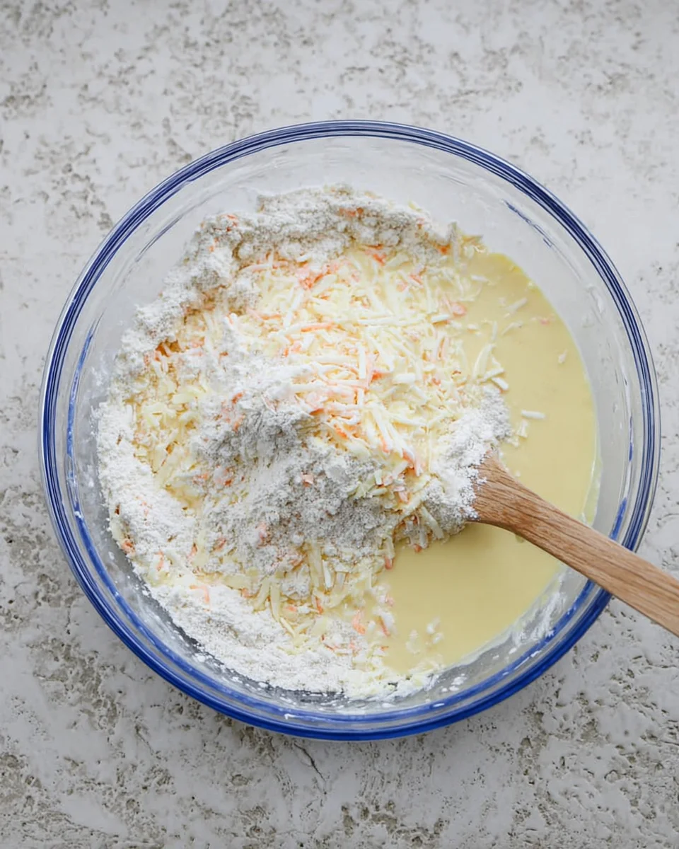 buttermilk mixture added to dry ingredients and cheese