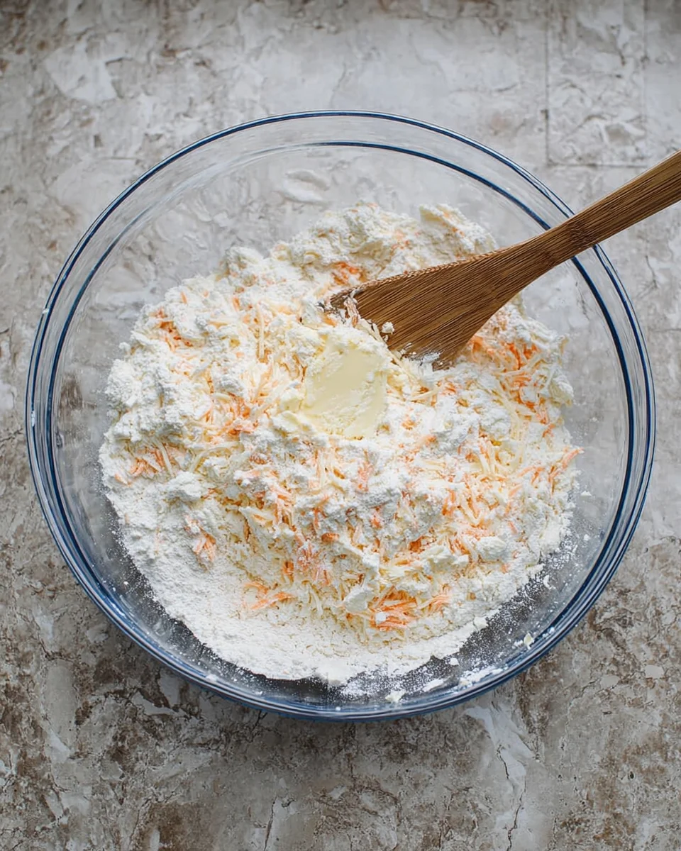 cheese mixed into dry ingredients and butter