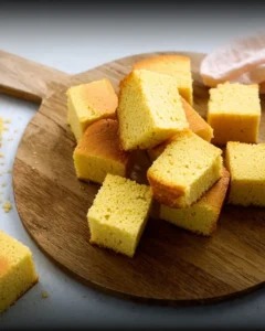 cornbread pieces on wooden board