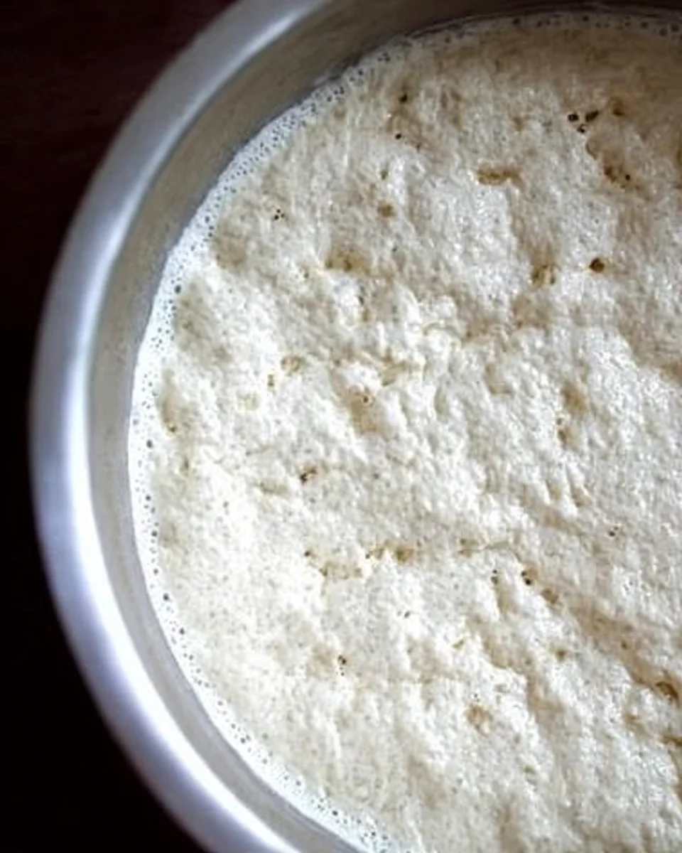 Overhead view of dough, risen