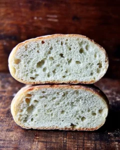 A halved loaf of my mother's peasant bread.